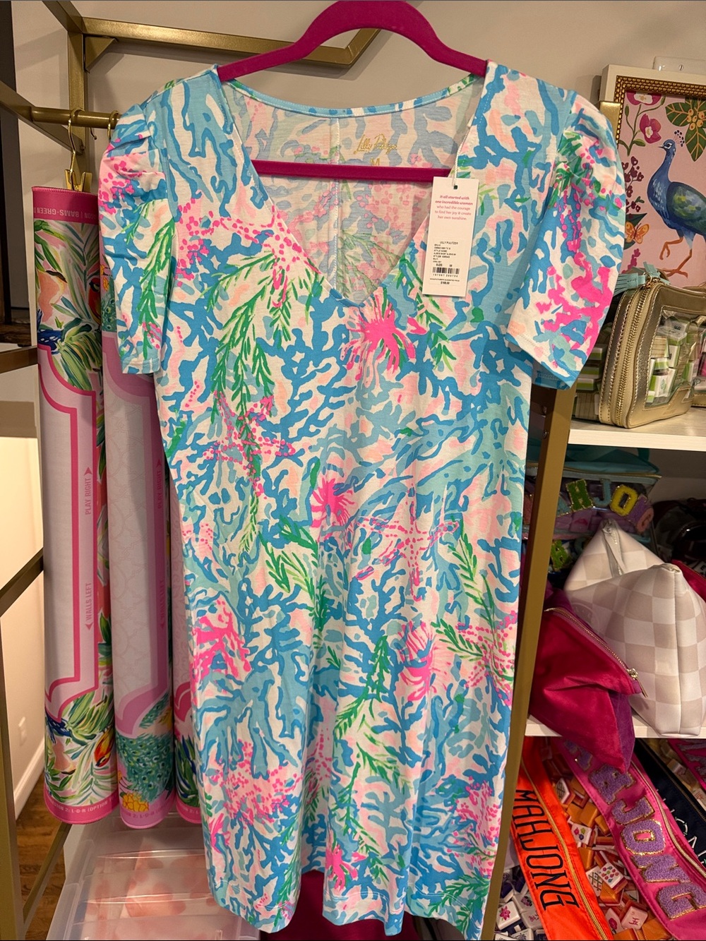 Lilly Pulitzer short sleeve coral dress with puff sleeve
